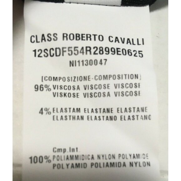 Class Roberto Cavalli Dress Shift Mini Size 10 Tan Black Border Hologram Italy - Picture 10 of 12